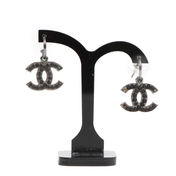 Chanel Grey Double CC Dangle Earrings