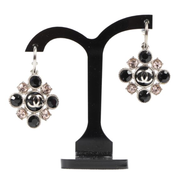 Chanel Black And Rose Dangle Earrings