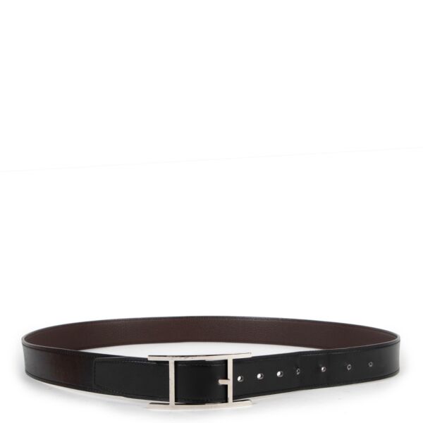 Hermès Reversible Black Box/Chocolat Togo Quentin Belt - Size 90