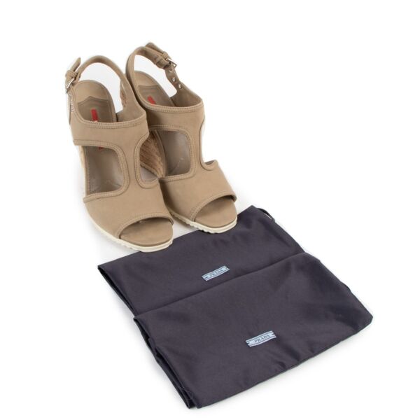 Prada Beige Canvas Wedge Raffia Sandals - Size 39