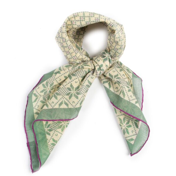 Authentieke Tweedehands Chanel Green Cotton Scarf juiste prijs veilig online shoppen luxe merken webshop winkelen Antwerpen België mode fashion