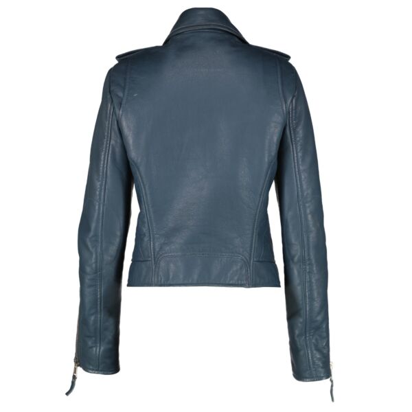 Balenciaga Blue Leather Biker Jacket - Size 40
