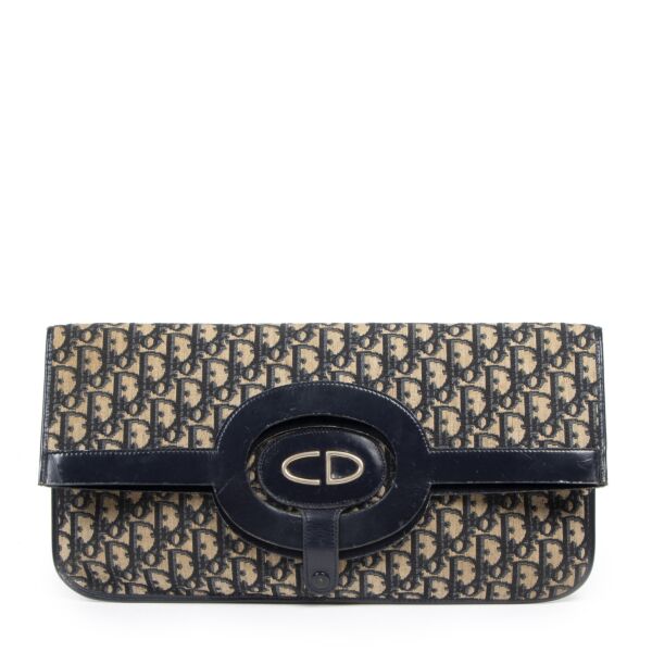 Authentieke Tweedehands Christian Dior Oblique Monogram Canvas Clutch juiste prijs veilig online shoppen luxe merken webshop winkelen Antwerpen België mode fashion