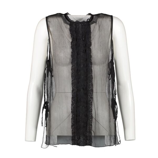 authentic second hand Chanel Spring 2008 Black Sheer Silk Lace Sleeveless Top at labellov