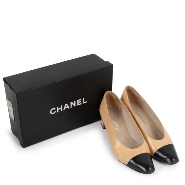 Chanel Beige Black Toe Pumps - Size 39
