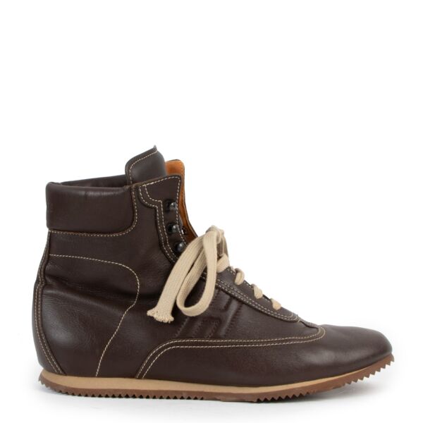 Hermès Dark Brown Leather Quick High Top Sneakers - Size 38