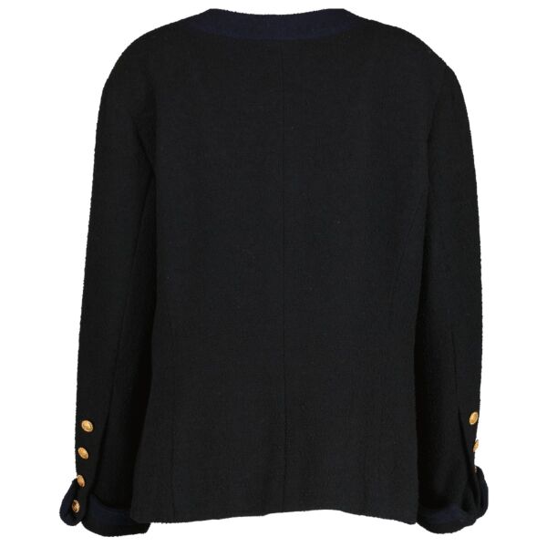 Chanel Vintage Black/Blue Tweed Jacket - Size 44