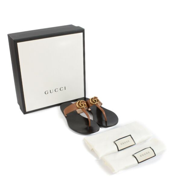 Gucci Brown GG Marmont Thong Sandals - Size 37 