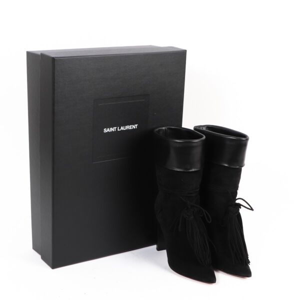 Saint Laurent Black Suede Tanger Tassel Boots - Size 37