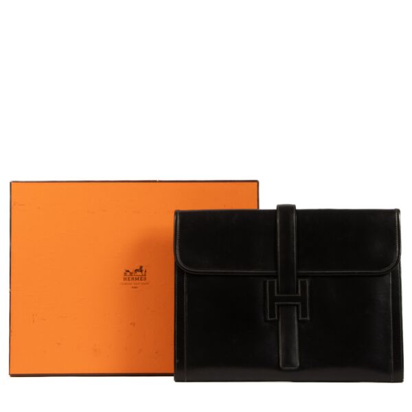 Hermès Black Box Leather Jige GM Clutch