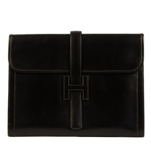 Hermès Black Box Leather Jige GM Clutch