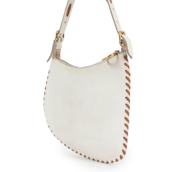 Fendi White Leather Whipstitch Clutch Shoulder Bag