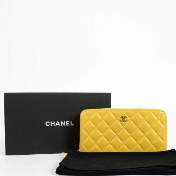 Chanel Yellow Lambskin Classic Large Zipped Wallet