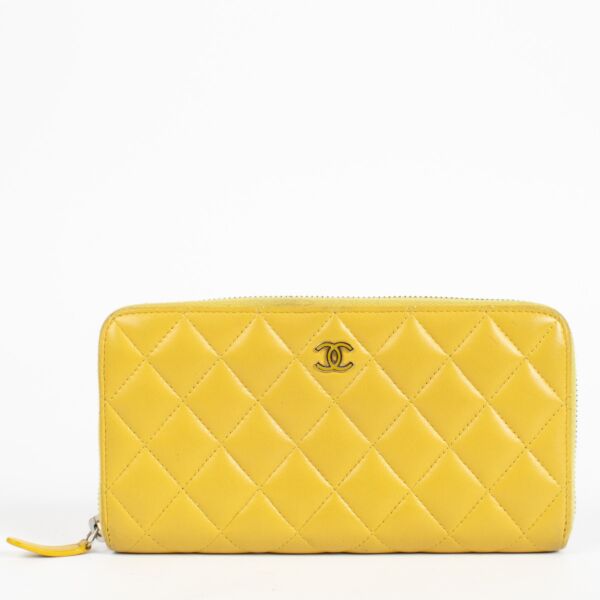 Chanel Yellow Lambskin Classic Large Zipped Wallet