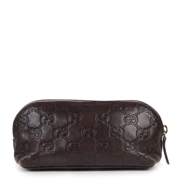 Authentieke Tweedehands Gucci Guccissima Burgundy Leather Pouch juiste prijs veilig online shoppen luxe merken webshop winkelen Antwerpen België mode fashion
