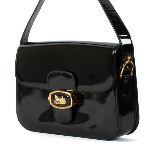 Celine Black Patent Leather Vintage Carriage Box Bag