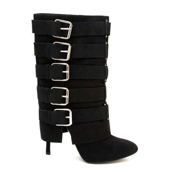 koop Giuseppe Zanotti For Balmain Black Suede Buckle Boots - size 41  en betaal veilig online