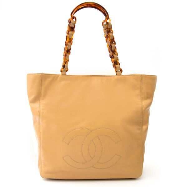 Chanel Beige Tortoise Chain Tote for sale www.labellov.com, beautiful vintage items for sale.