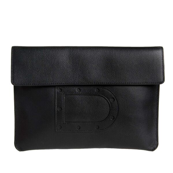 delvaux black leather d clutch devane now for sale at labellov vintage fashion webshop belgium