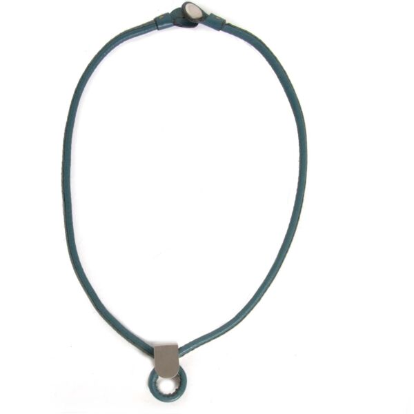 delvaux blue leather d necklace now for sale at labellov vintage fashion webshop belgium