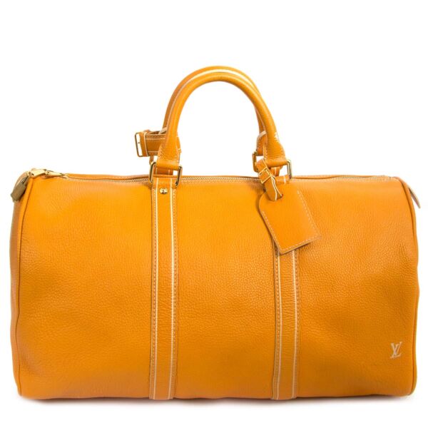 skip the waitinglist shop safe online your Louis Vuitton Keepall Tobago Yellow Runway Travel Bag
