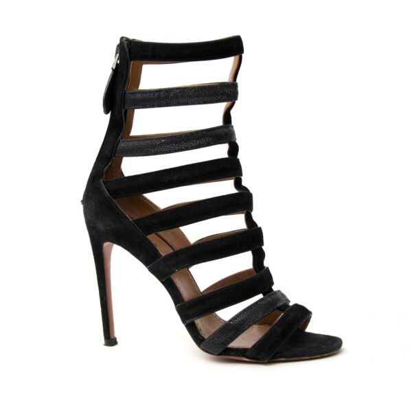 AlaÏa Paris Suede and Stingray Caged Strappy Sandals 