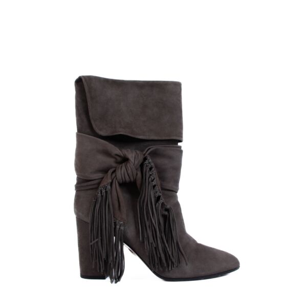 Aquazzura Fringe Tie 85 Brown Suede Boots - Size 39.5