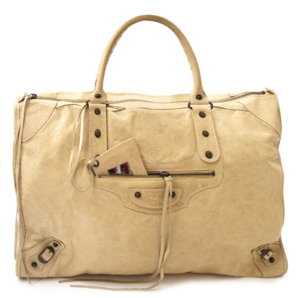 Balenciaga Beige Leather Weekender Bag for sale online