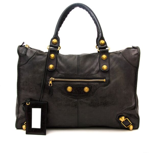 acheter en ligne seconde main sac a main Balenciaga Weekender Black GHW Gold Hardware