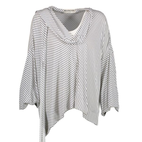 Balenciaga White Blue Striped Blouse - Size 34