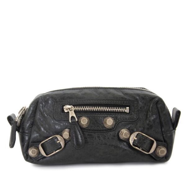 Balenciaga Black Lambskin Leather Giant 12 Pencil Case S now for sale at labellov vintage fashion webshop belgium