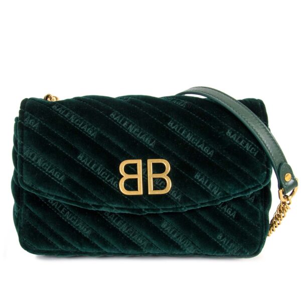 Balenciaga Suede Green BB Chain Shoulderbag now for sale at labellov vintage fashion webshop belgium
