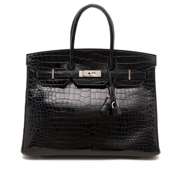 shop safe online rare as new Hermes Birkin 35 Black Shiny Crocodile Porosus