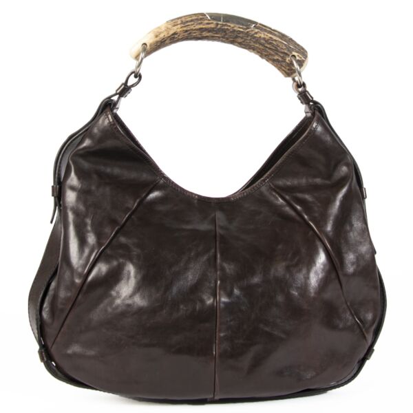 Authentieke Tweedehands Yves Saint Laurent Dark Brown Leather Mombasa Hobo Bag juiste prijs veilig online shoppen luxe merken webshop winkelen Antwerpen België mode fashion