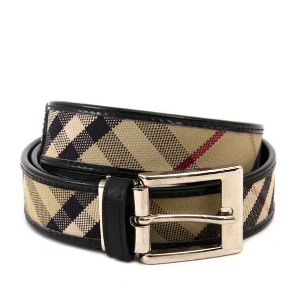 burberry beige nova check and black leather belt now for sale at labellov vintage fashion webshop belgium