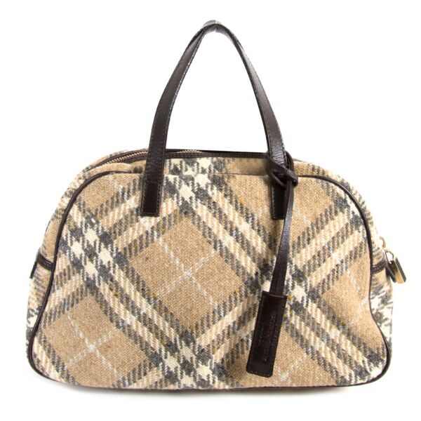 Burberry Beige Checked Wool Handbag now for sale at labellov vintage fashion webshop belgium