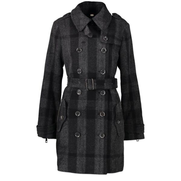 Buy Secondhand Burberry Brit Grey Check Cotton/Wool Bentham Belted Coat - Size 38 at the right price safe and secure online at labelLOV online webshop Antwerp Belgium