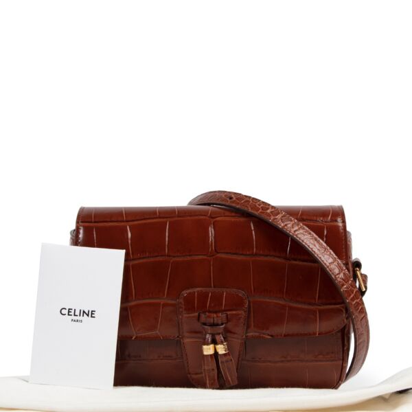 Celine Caramel Crocodile-Embossed Medium Tassel Bag
