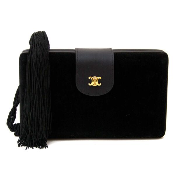 céline paris black velvet box clutch now for sale at labellov vintage fashion webshop belgium