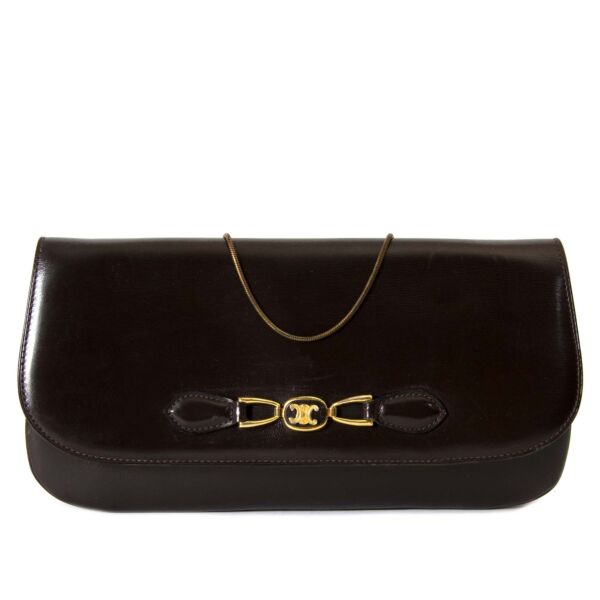 Céline Brown Leather Clutch now for sale at labellov vintage fashion webshop belgium