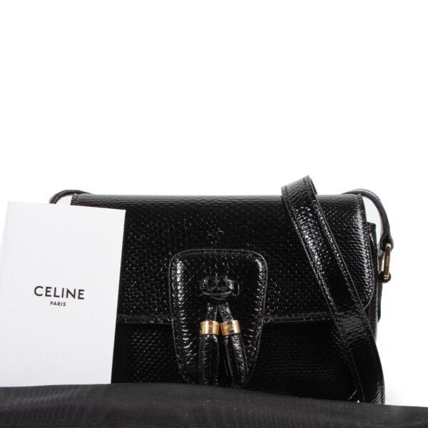 Celine Black Snake-Effect Mini Tassel Bag