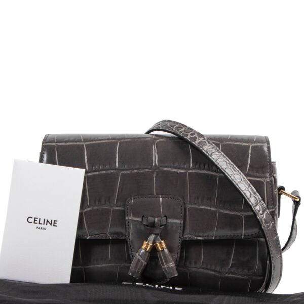 Celine Grey Crocodile-Effect Medium Tassel Bag