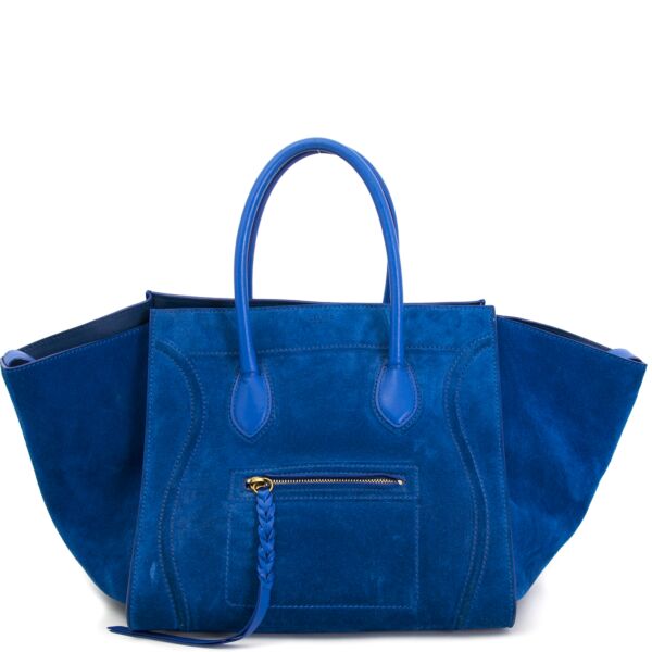 Koop uw authentieke Céline Cobalt Blue Suede Phantom Cabas 