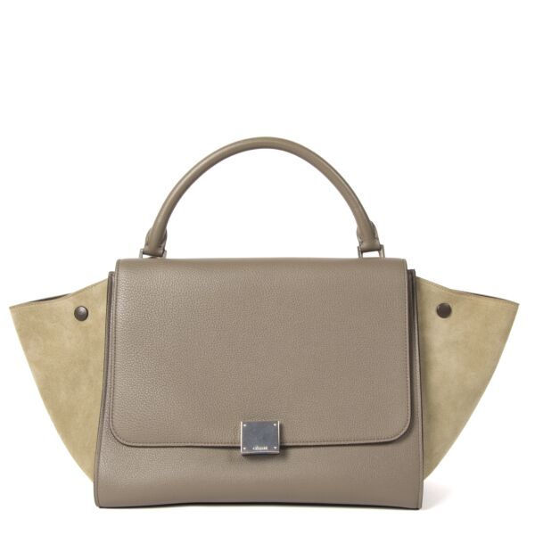 Authentieke tweedehands Celine Two-Toned Taupe Trapeze Bag juiste prijs veilig online winkelen LabelLOV webshop luxe merken winkelen Antwerpen België mode fashion