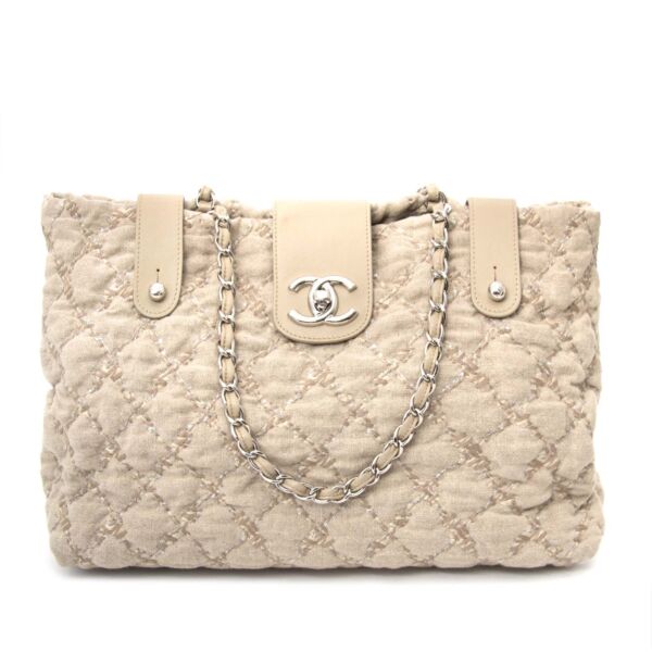 Chanel Beige Quilted Tweed Shopping Tote