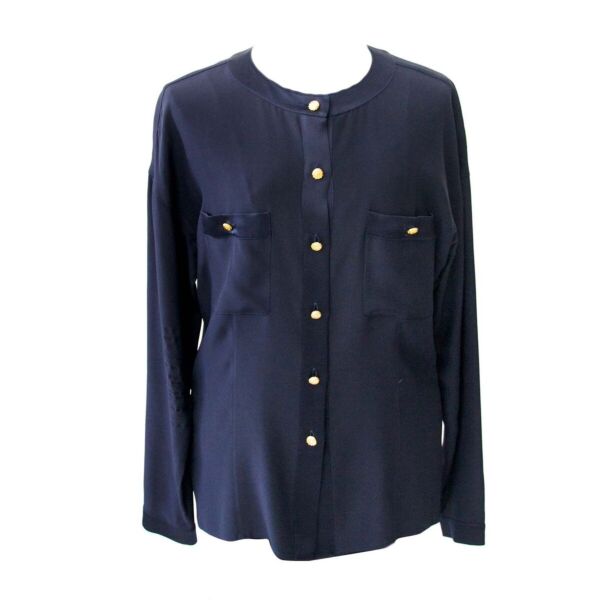 Buy an authentic secondhand Chanel Navy Blouse at the right price at LabelLOV vintage webshop. Safe and secure online shopping.