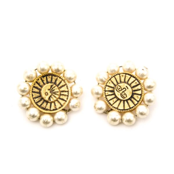 Chanel Golden Clip Earrings Faux Pearl Border online for sale at Labellov Antwerp