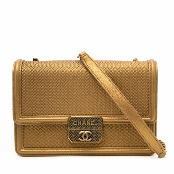 100% authentic unique runway piece AS NEW Chanel Gold Micro Retro Flap Bag for the best price
