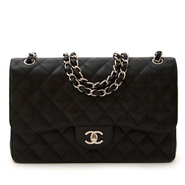 Chanel Classic Flap Bag Jumbo Black Caviar Leather for sale online at Labellov secondhand luxury