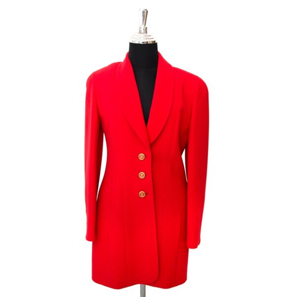 Chanel Red Longline Wool Blazer for sale online at Labellov in Antwerp